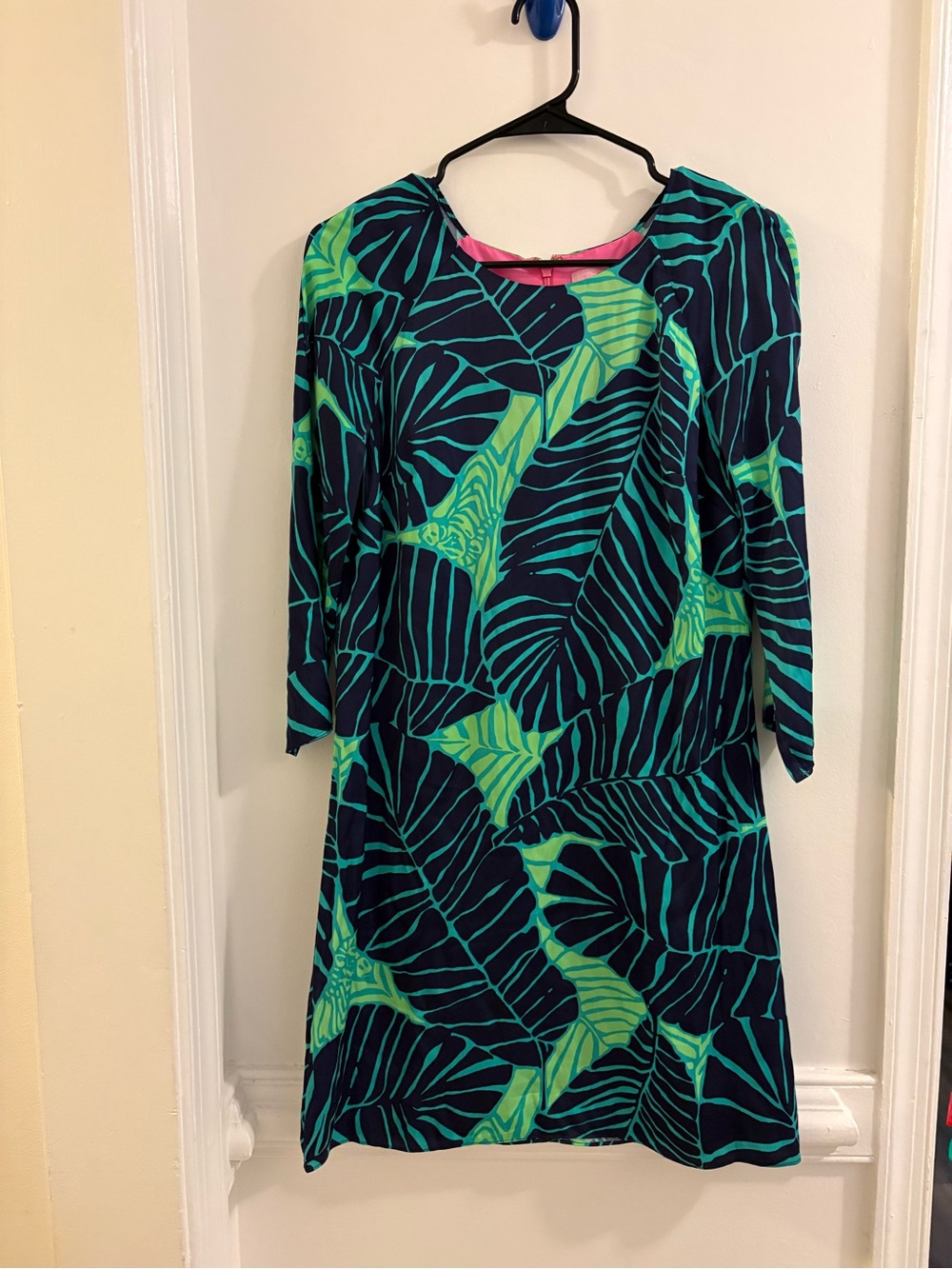 Lilly Pulitzer Navy and Teal Leaf-Print Long Sleeve Shift Dress